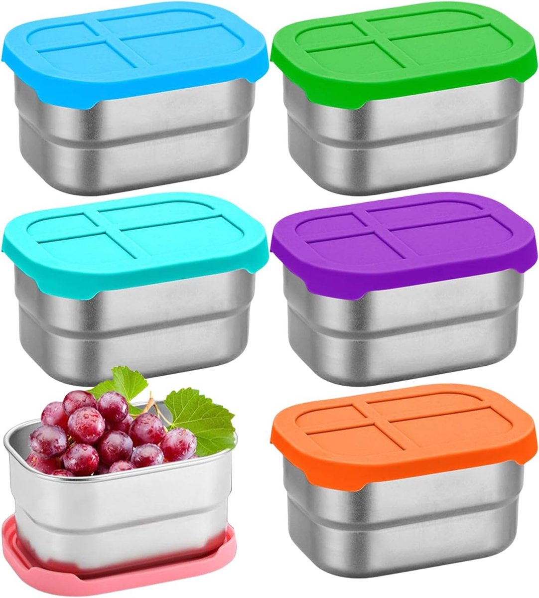 Set Van 6 Lekkagevrije Snackboxen - Herbruikbare Voedselbewaardozen Van 240 Ml Met Siliconen Deksel - Ideaal Voor School En Kinderopvang - Duurzame Maaltijdbox Voor Thuisgebruik
