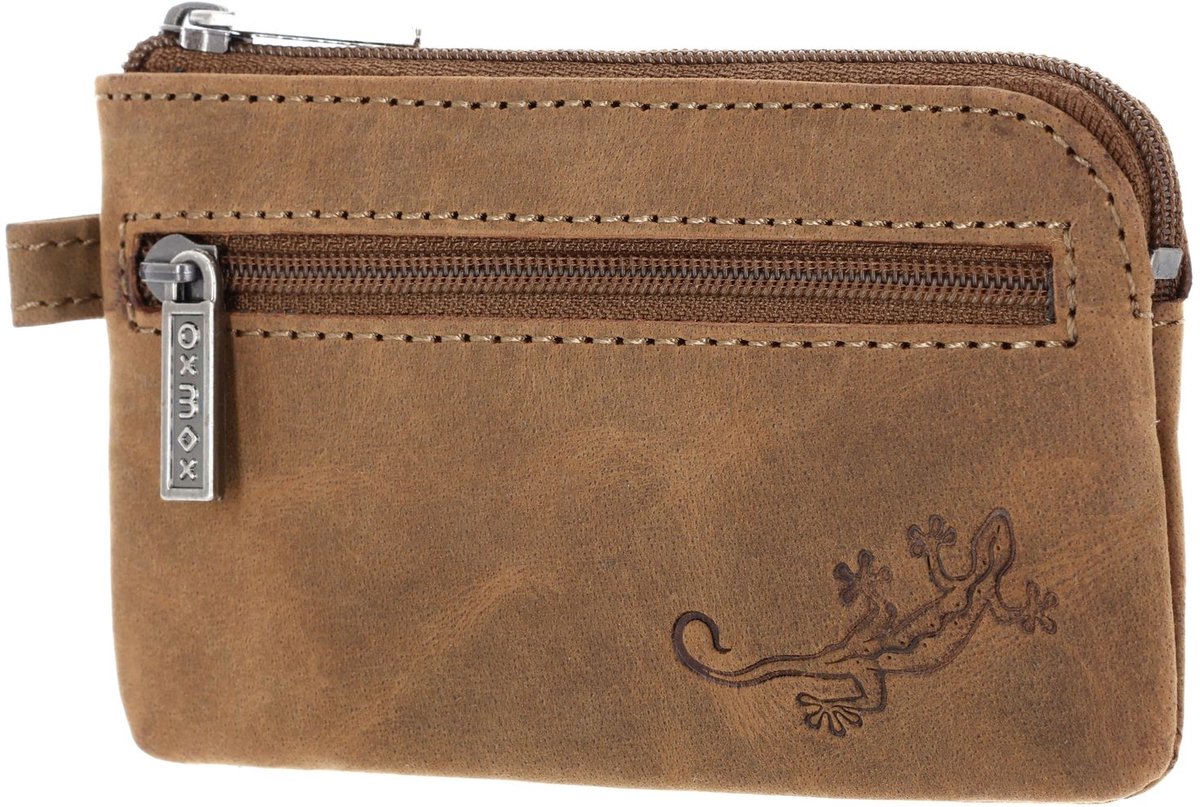 oxmox Leren sleutelgeval Leather Keyholder Lizard 2.0 Embossed Vintage Light Brown bruine