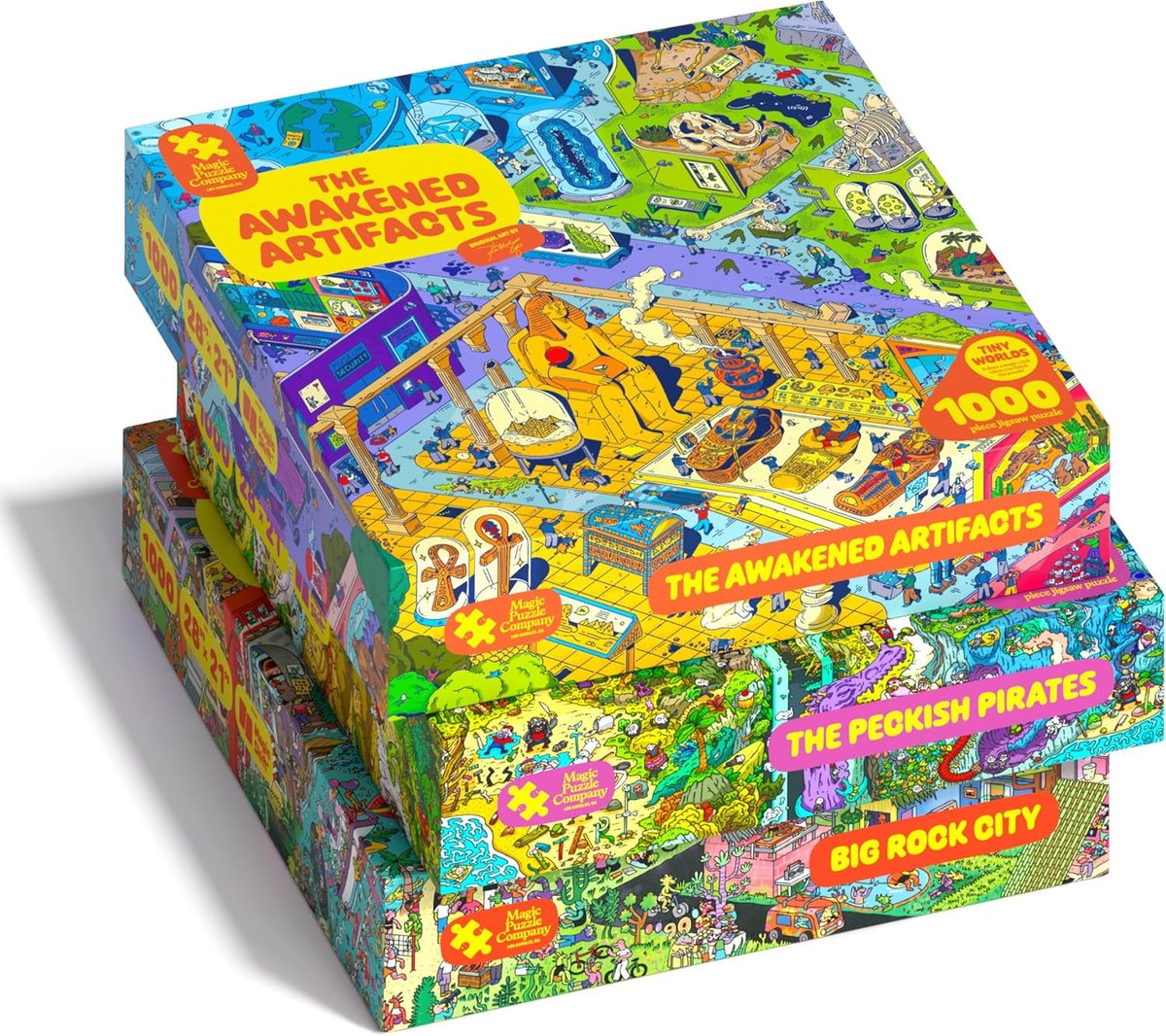 Puzzel 1000 Stukjes - Magic Puzzles 3-Pack - Big Rock City, Awakened Artefacts & Peckish Pirates - Ontdek verborgen details