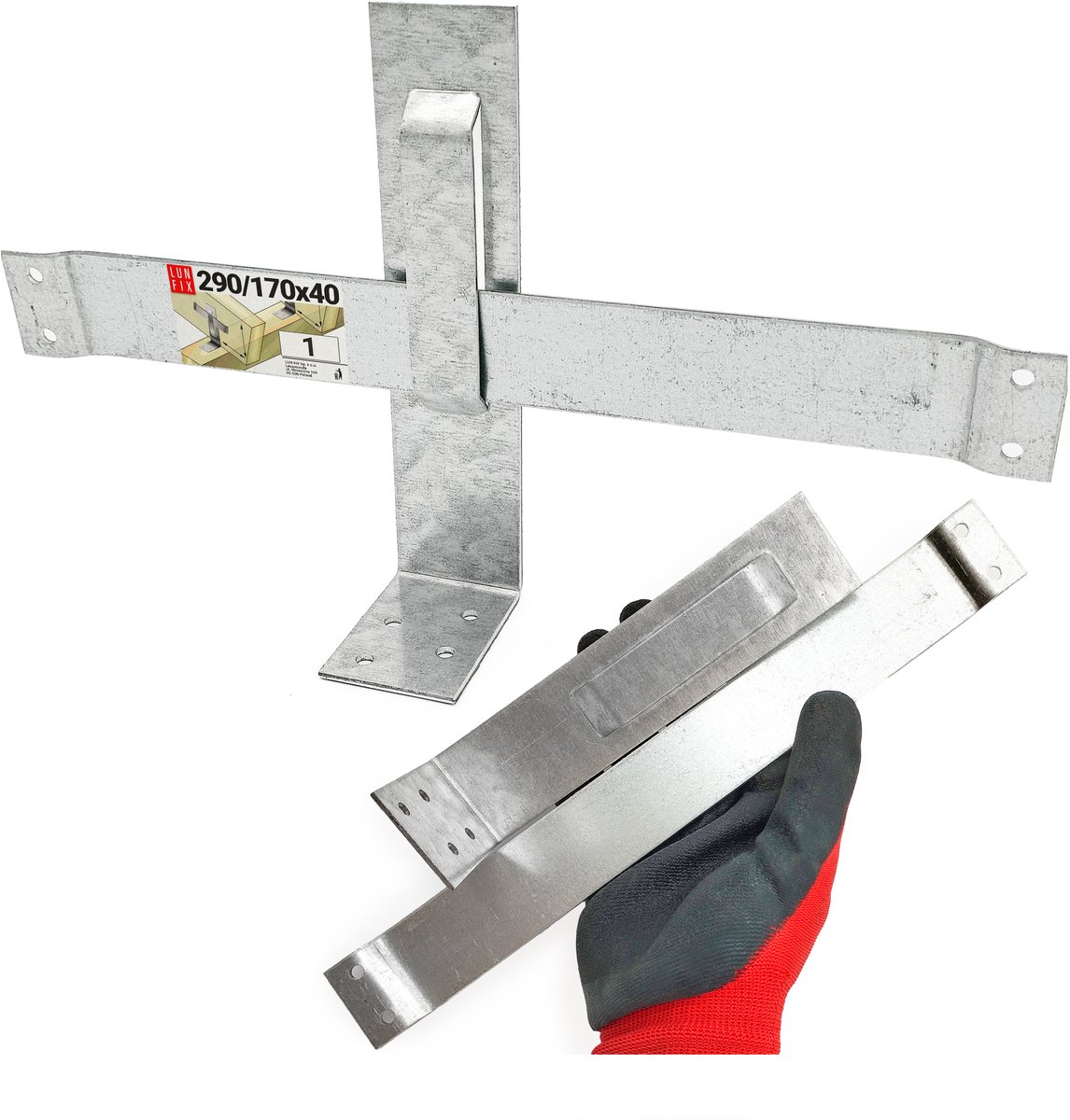 LUN FIX - Glijdende sparrenhouder 290 x 170 x 40 mm – 2-delig verzinkt sparrenankeranker voor blokhuthouten constructies