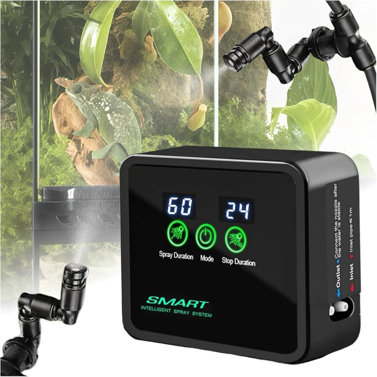 Terrarium spray systeem - intelligente luchtbevochtiger - 360° nozzles - ideaal voor reptielen en planten