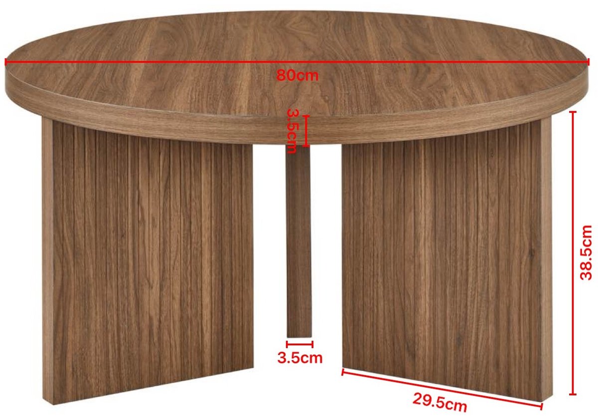 MIVRAY Ronde Salontafel Met Uniek Ribbelontwerp - Moderne Couchtafel Voor Woonkamer En Slaapkamer - MDF - Walnootbruin - 80 Cm