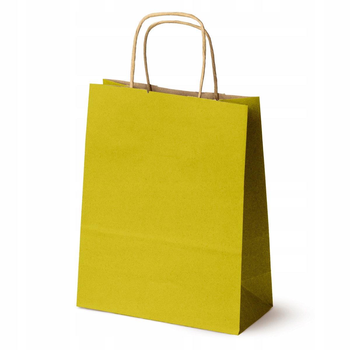 Gele papieren cadeauzakjes met gedraaid handvat - 18x8x22,5 cm