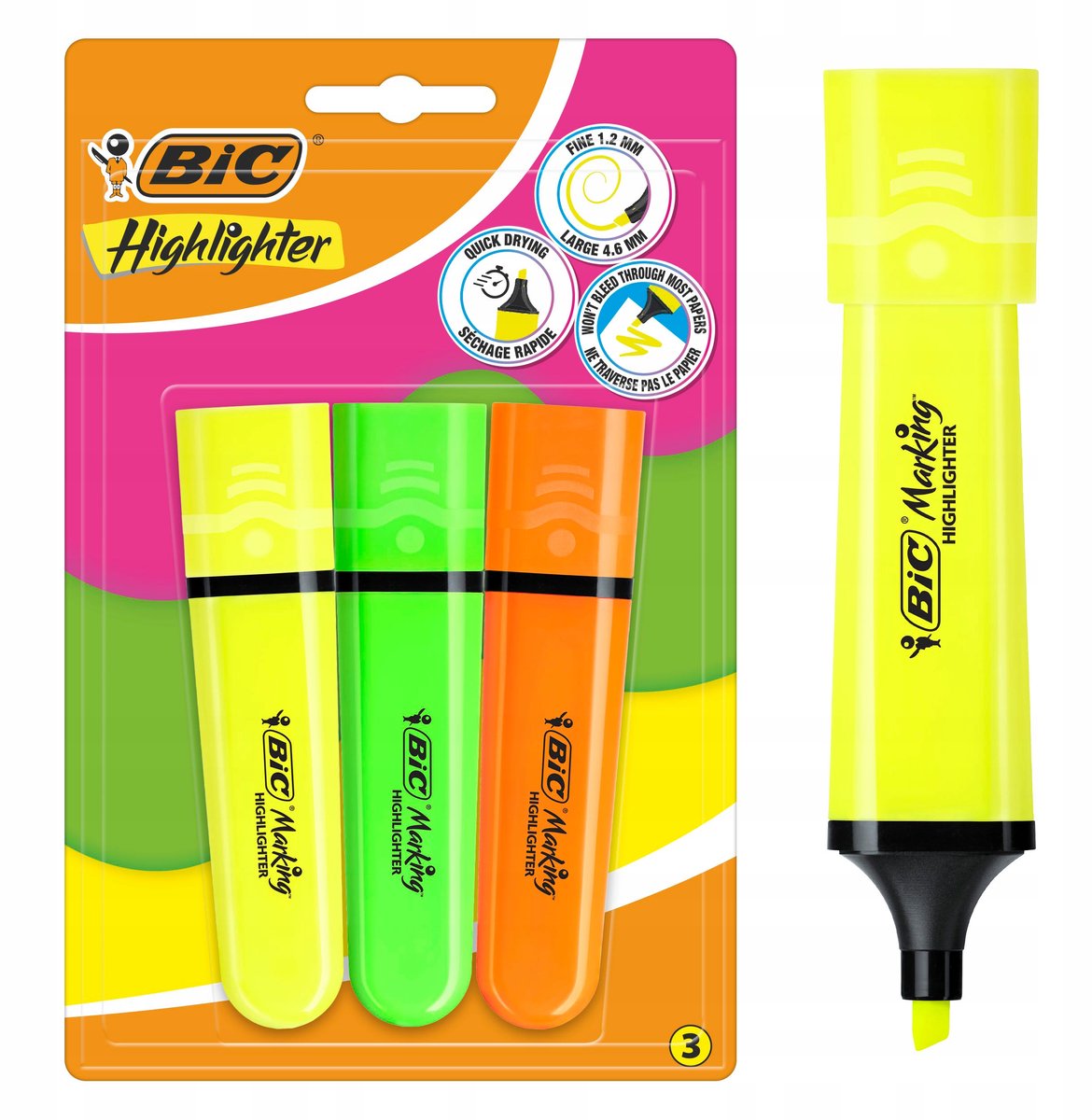 BIC markeerstiftset - 3 neonkleuren