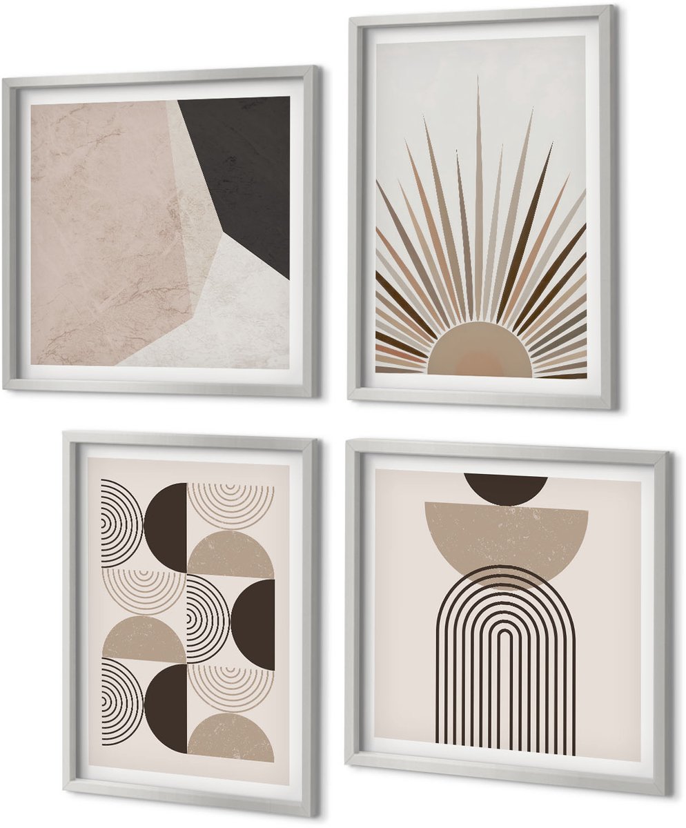 Coloray 4-Delige Schilderij Set - Abstracte vormen in beige en bruine tinten. - 40 x 40 cm en 40 x 60 cm - Schilderijen Set - Wanddecoratie - Woonkamer - Moderne Wanddecoratie
