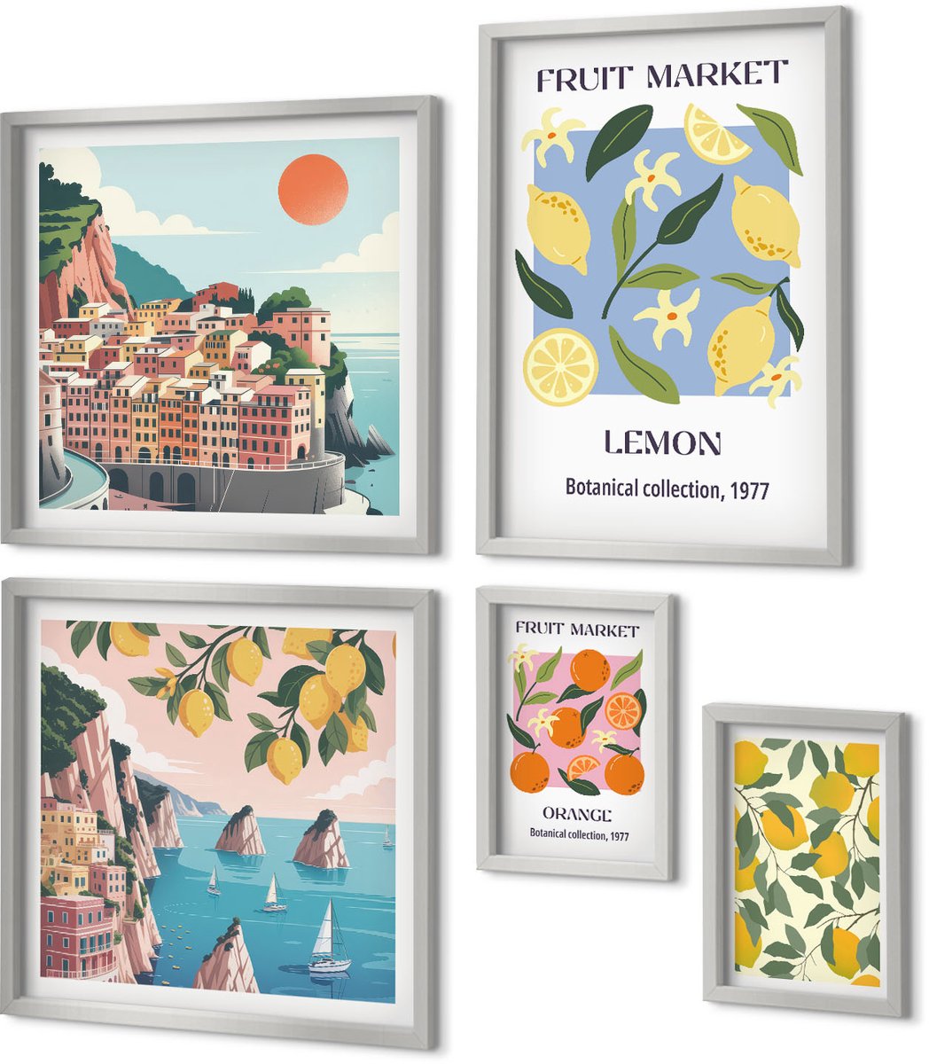 Coloray 5-Delige Schilderij Set - Mensfiguren Met Planten Van Henri Matisse - 20 x 30 cm - Moderne Wanddecoratie - Slaapkamer - Decoratieve Schilderijen