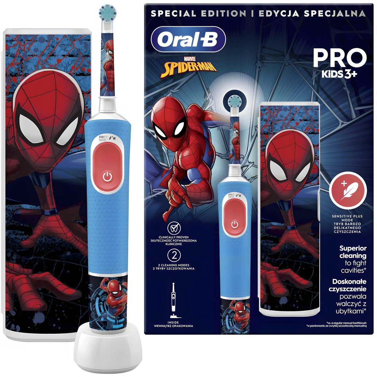Oral-B Vitality Pro D103 Kids Spiderman Elektrische Tandenborstel - Reisetui - 2 Standen - Stickers