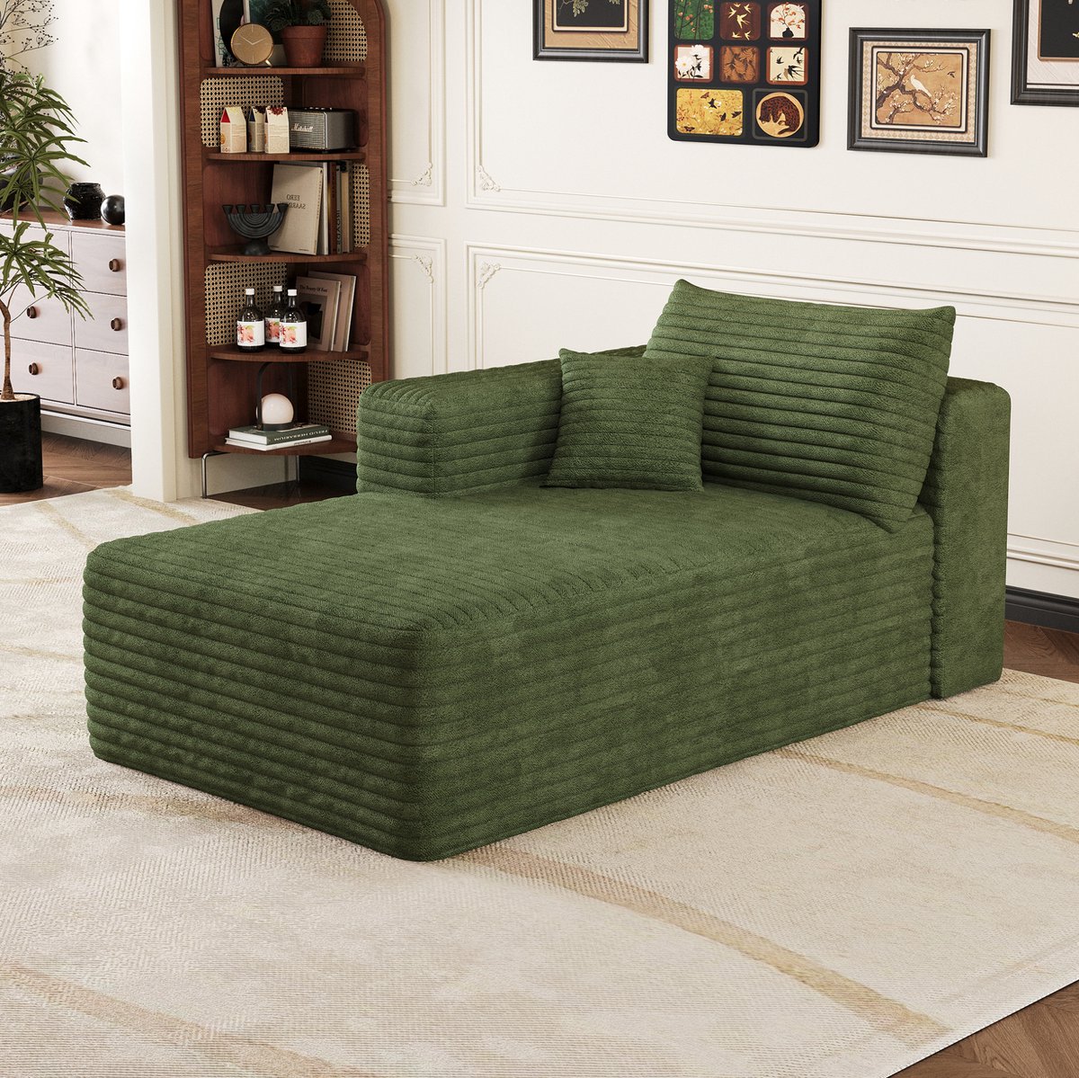 DESMIU Slaapbank Links 1-Zits - Zachte Loungebank Met Slaapfunctie En Comfortabele Zit - Voor Woonkamer En Kleine Ruimtes - Stof - Groen Green