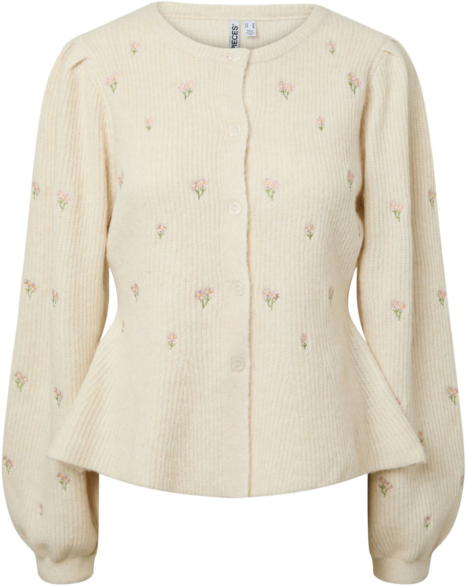 Pieces Vest Pcsilly Ls Puff Knit Cardigan Emb B 17168505 Birch/embroidery Dames Maat - M