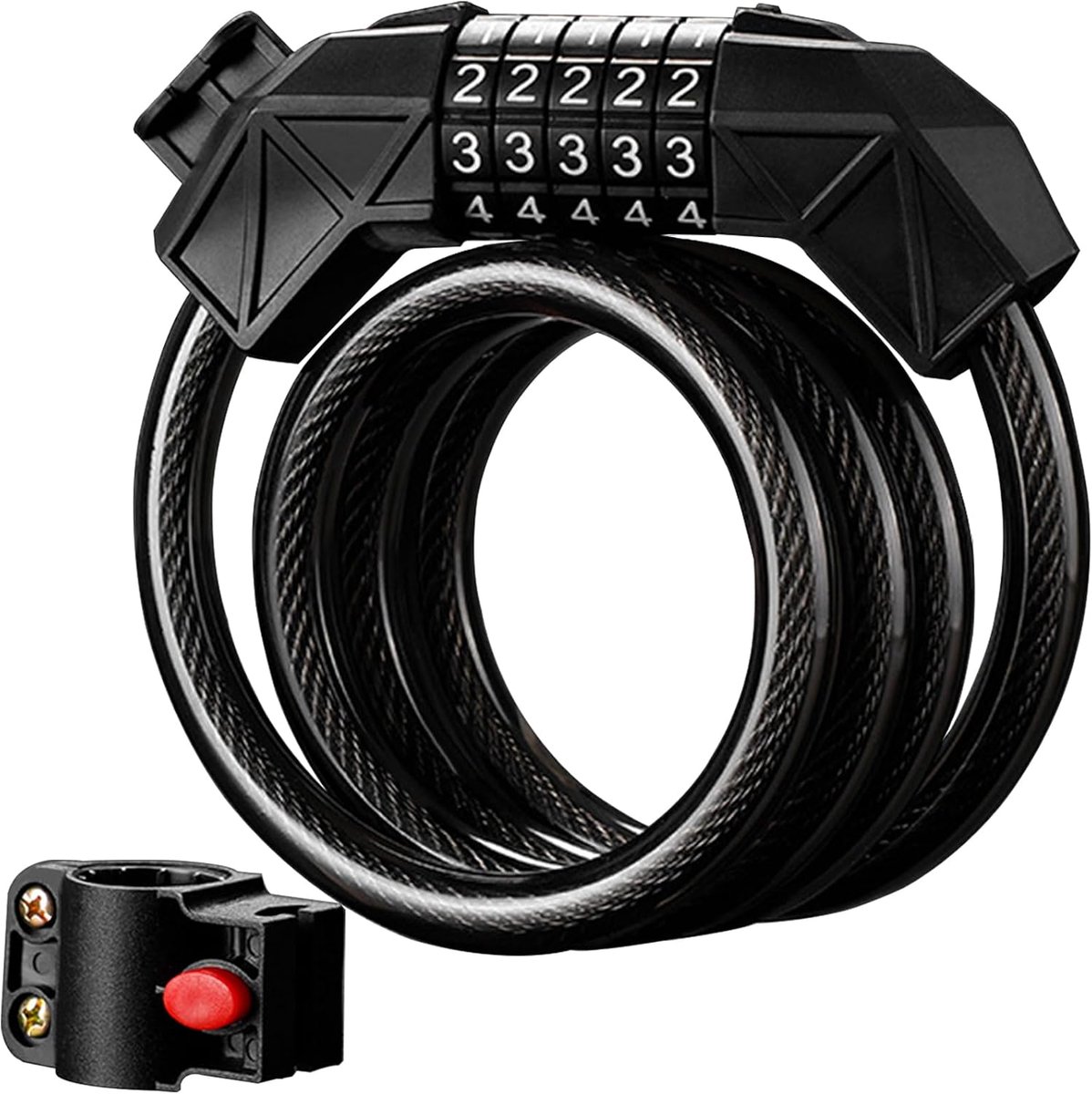 Fietsslot met cijferslot en kabel - 5 cijfers, robuust antidiefstal fietsslot, 1,2 meter lange, herbruikbare veiligheidsfietsslot, fietsaccessoire voor elektrische fiets, motorfiets, elektrische scooter.