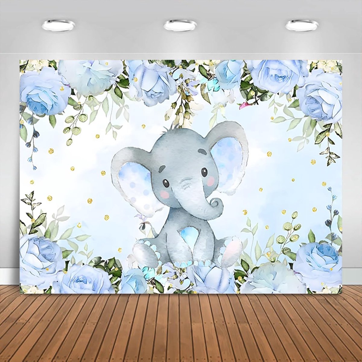 7x5FT Baby Shower Background Blue Flowers Elephant Photography Backdrop Newborn Baby Shower Party Decorations Banner - ShopVlot