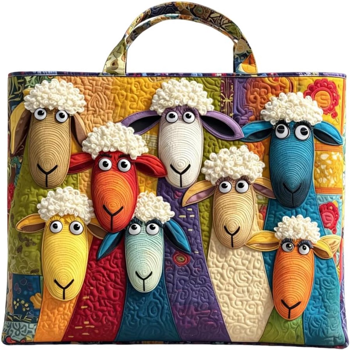 Canvas Bag, Ladies Sheep Print Tote Bag, Tote Bag with Handles, Shopping Bag for University, Shopping, Storing Items - ShopVlot