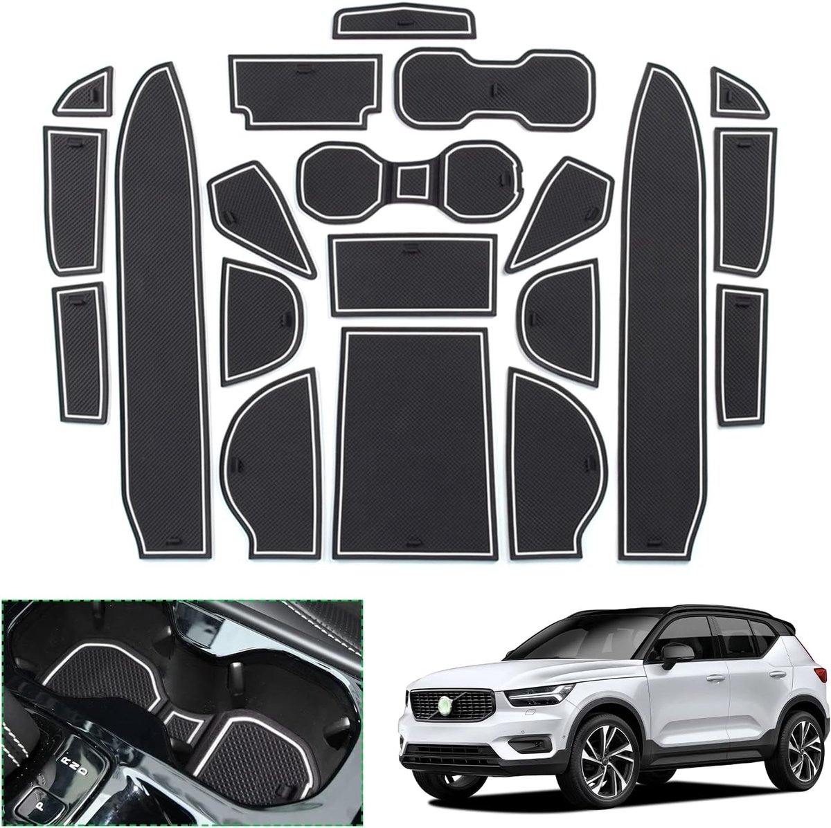 GAFAT Volv-o XC40 / C40 2018-2024 2025 Non-Slip Rubber Mats Center Console Cup Holder Storage Box Door Seam Compatible - ShopVlot