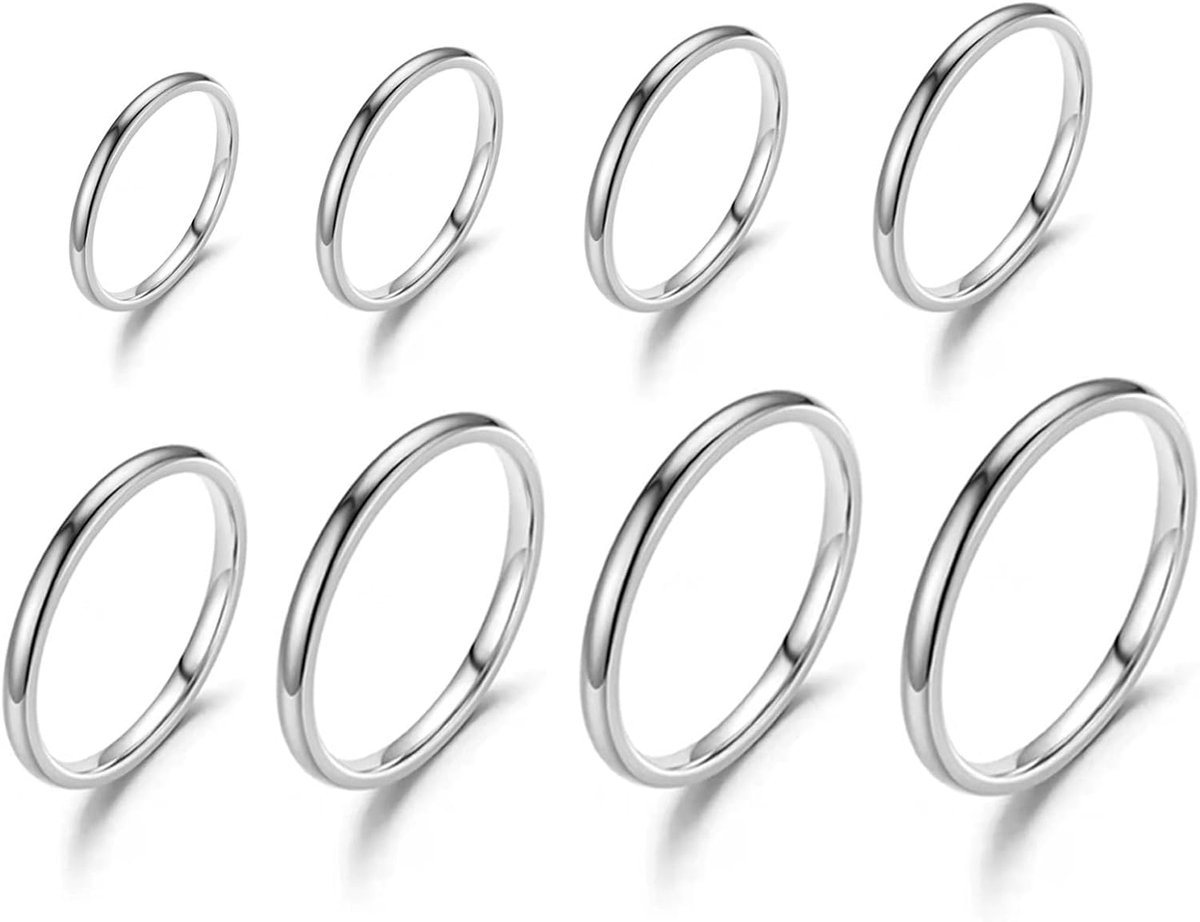 8 Pieces Women's Rings Set of 8 Thin Stainless Steel Rings for Women, Stainless Steel Rings for Women, Stackable - ShopVlot