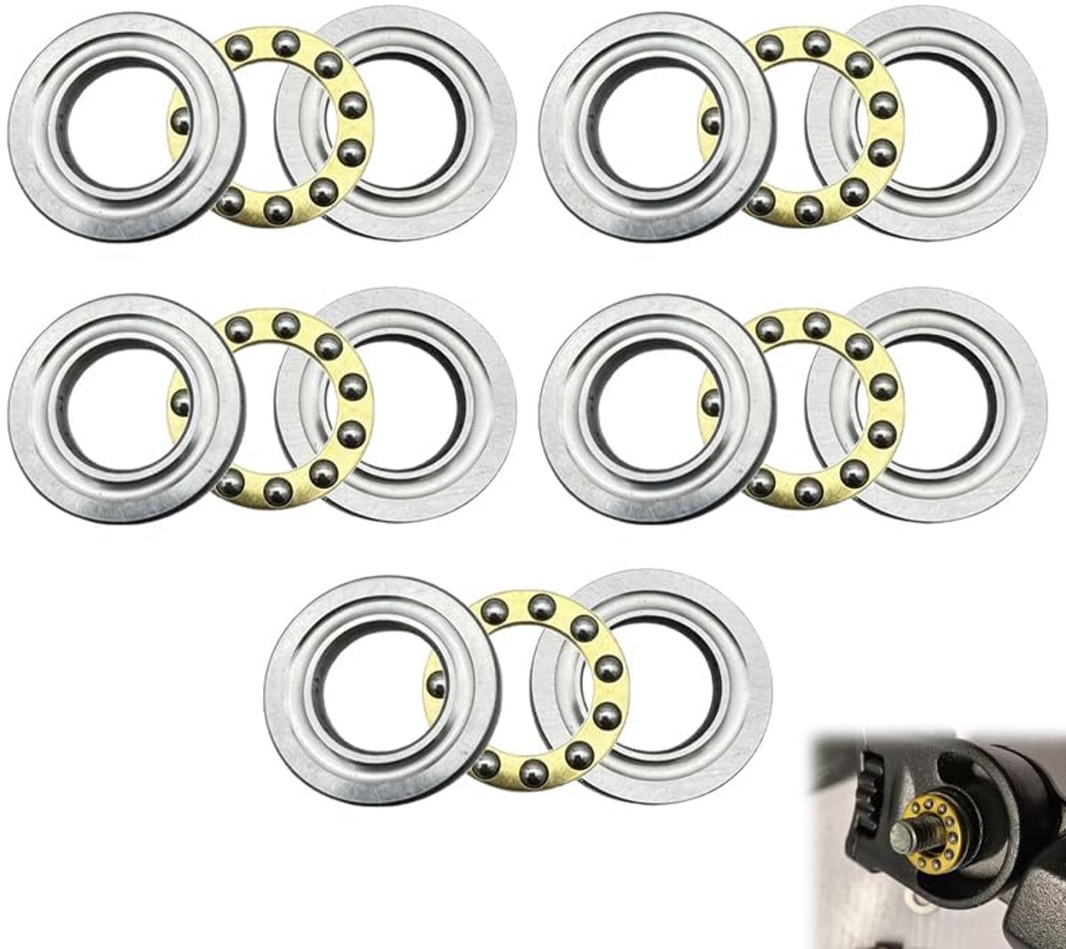 Set of 4 miniature axial ball bearings F8-22M, high precision bearing steel, dimensions 8 x 22 x 7 mm, for counting - ShopVlot