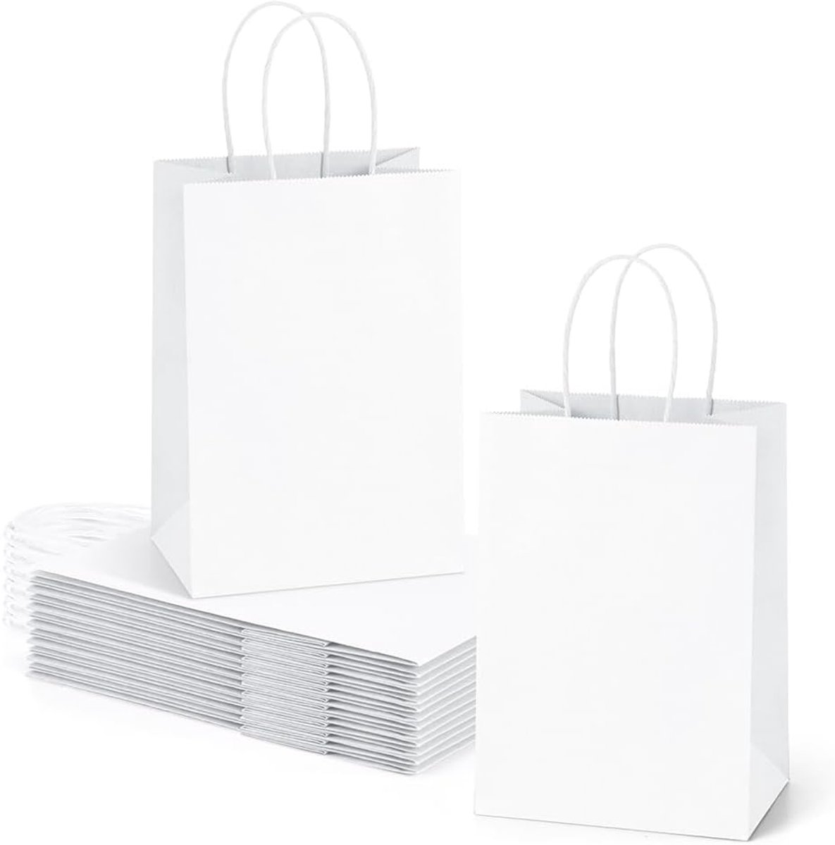 Eupako Kleine geschenkzakjes met handgrepen, 50 stuks (15 x 8 x 21 cm), recyclebare witte kraftpapieren zakjes voor - ShopVlot