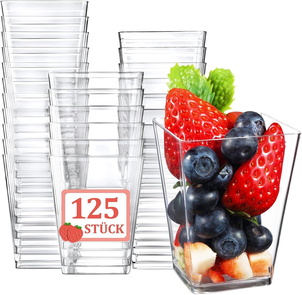 Eupako 125 stuks 160 ml doorzichtige kunststof dessertbekers - ShopVlot