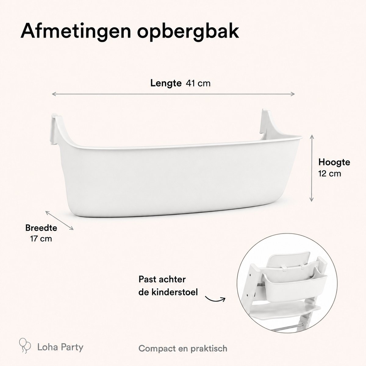 Loha Party Eetblad met Opbergbak – Geschikt voor Stokke Tripp Trapp – 2-delige Kinderstoel Accessoireset – Wit – foto 2