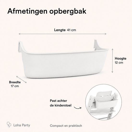 Loha Party Eetblad met Opbergbak - Geschikt voor Stokke Tripp Trapp - 2-delige Kinderstoel Accessoireset - Wit — afbeelding 2