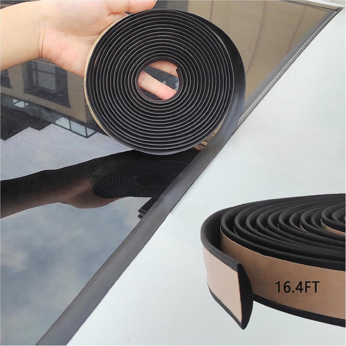 Car Windshield Seal Strip,Flexible Rubber Seal Strip Sunroof Sealing Strip,Multifunctional Car Weather Stripping for Front & Rear Windshield,Sunroof,Small Window,Sliding Door(16.4Ft)