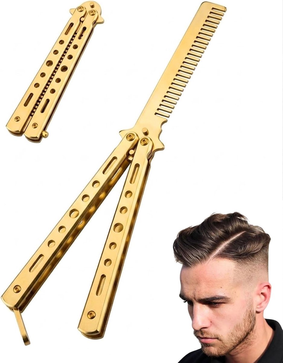 Butterfly Comb, 1 Piece Butterfly Comb, Stainless Steel Folding Pocket Comb, Spring Spring Hair Comb, Suitable for - ShopVlot