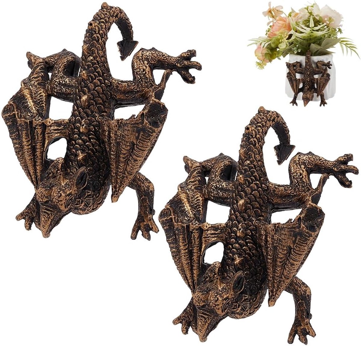 PLIGREAT 2 stuks vintage klimdraak beeldjes, hars draak bloempot knuffels opknoping dier standbeeld plant decoraties - ShopVlot