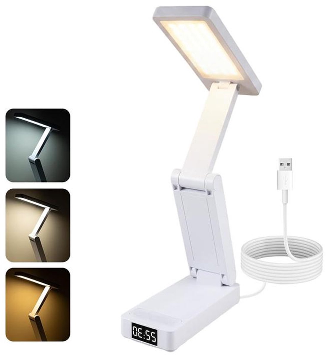 KZQ Bureaulamp - Nachtlampje - Opvouwbare bureaulamp - Leeslamp - 3 kleurtemperaturen - Met timer en klokfunctie