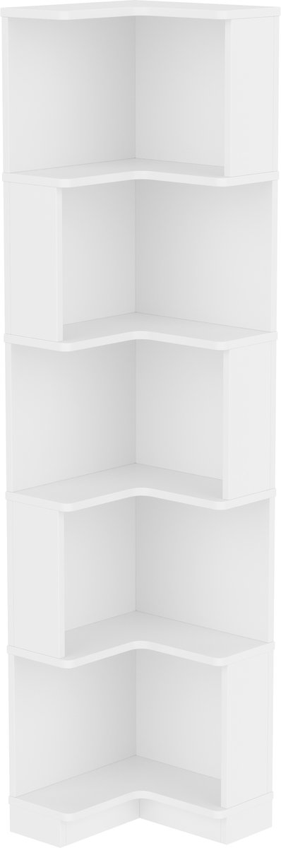 Hoekboekenkast - L-vormige boekenkast - LED verlichting met app - 5 planken - Multifunctionele opbergruimte - Woonkamer en kantoor - 63,5x45x175cm - Wit