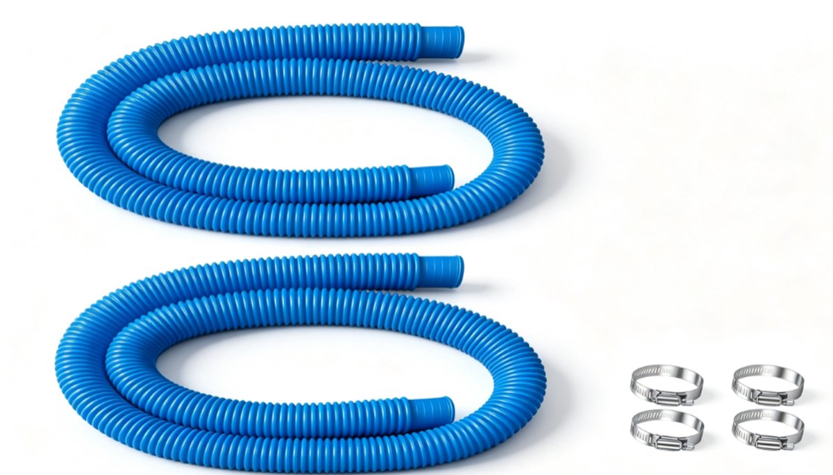 2 vervangende zwembadslangen (blauw, diameter 32 mm, lengte 1,5 m) | Duurzaam en lekvrij, geschikt voor filterpompen van opzetzwembaden; inclusief 4 slangklemmen