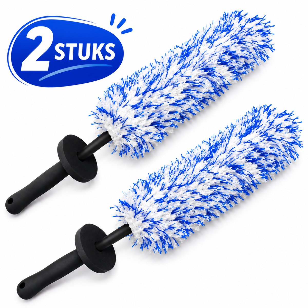 Velgenborstel Auto - Microvezel Velgenborstels - Wheel Brush - Afneembare Hoezen - 2 Stuks - Blauw/Wit