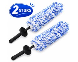 Velgenborstel Auto - Microvezel Velgenborstels - Wheel Brush - Afneembare Hoezen - 2 Stuks - Blauw/Wit
