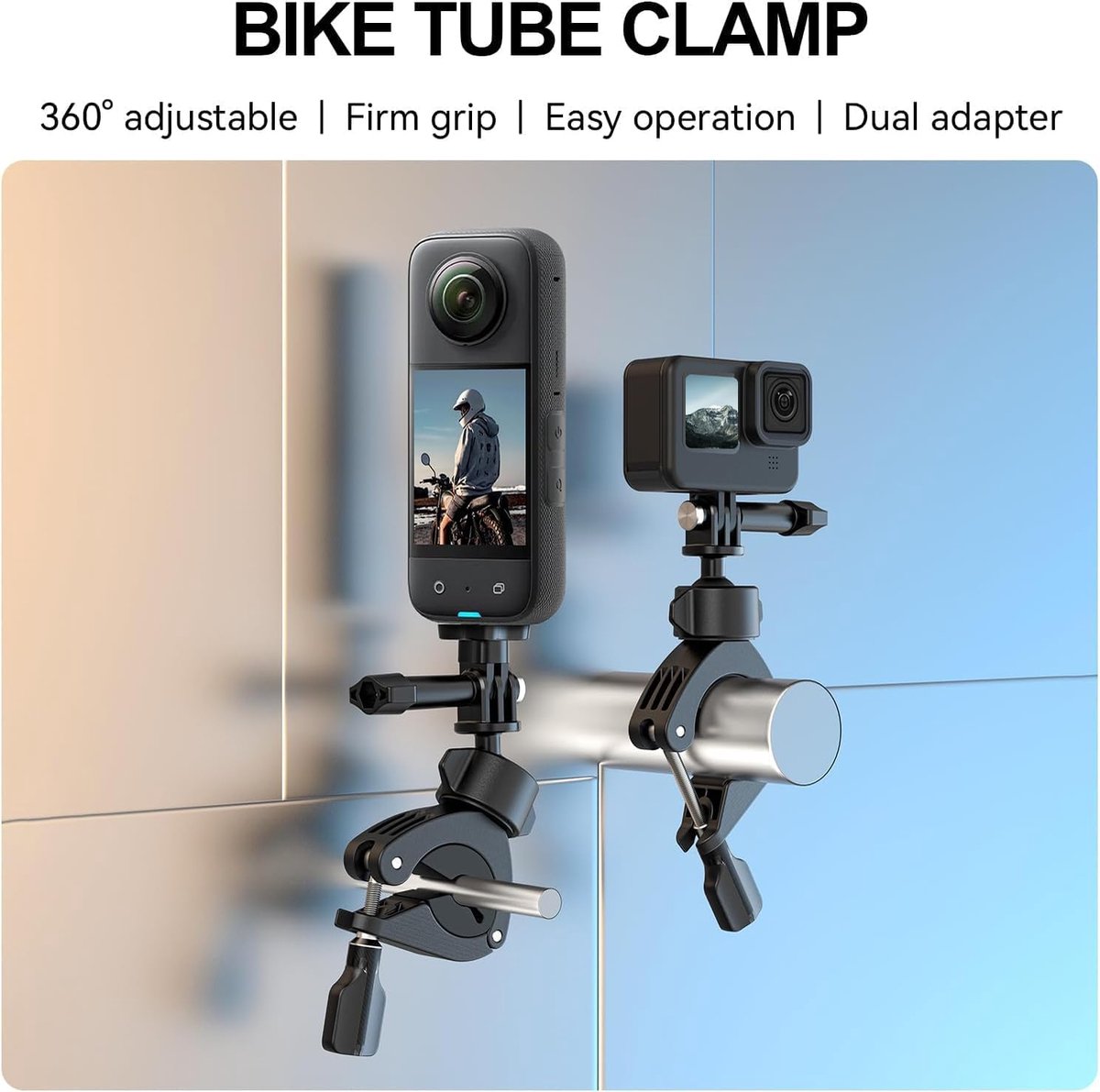 Fiets/Motor Handlebar Mount, 360° draaibare camera, achteruitkijkspiegelklem voor fiets, motorfiets, GoPro Max, Hero 12, 11, 10, 9, 8, Insta360, DJI Action accessoires thumbnail 4