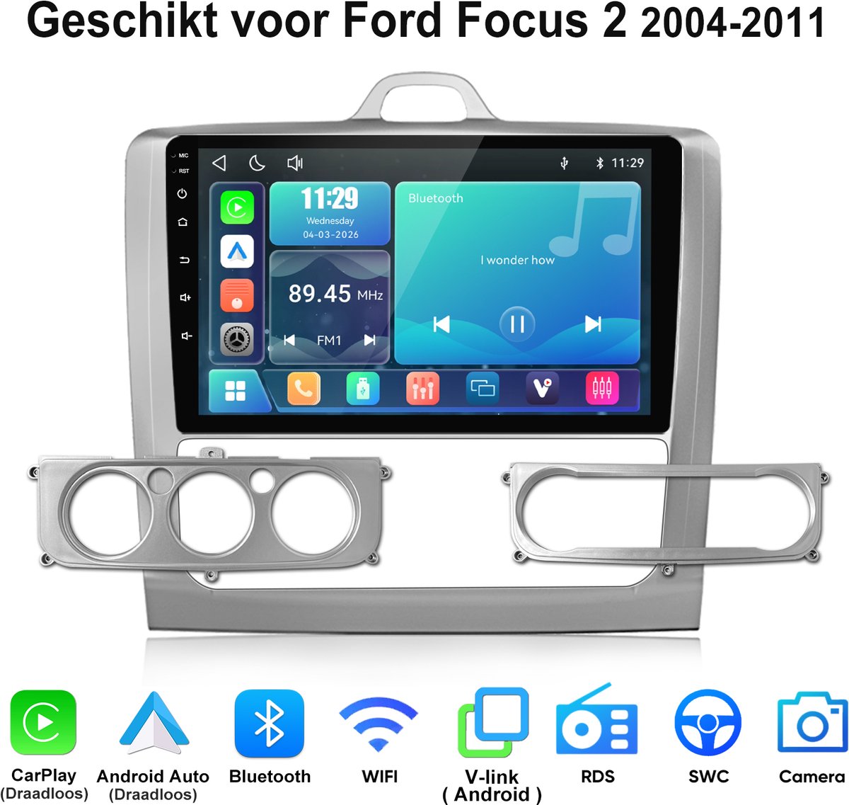 Junsun Linux Draadloos Carplay & Andriod Auto Geschikt voor Ford Focus MK2 2004-2011 - 9 Inch HD TouchScreen - Bluetooth - Navigatie- WiFi -FM - RDS- Airplay - Plug & Play