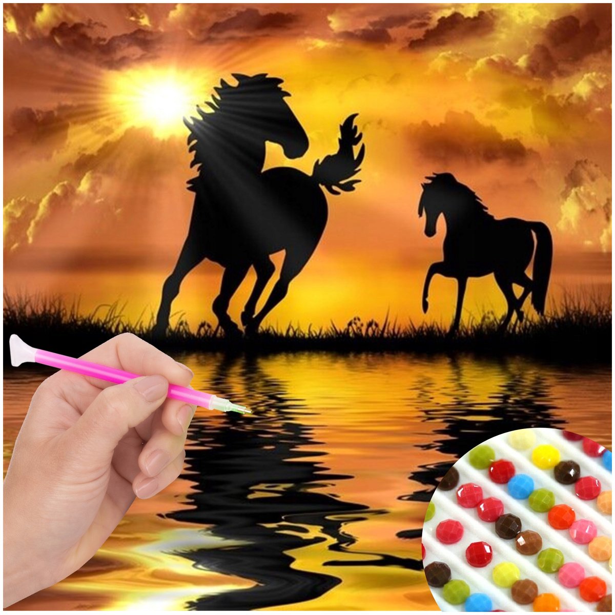 Diamond Painting Paarden Zonsondergang 5D 30x30cm Knutselset