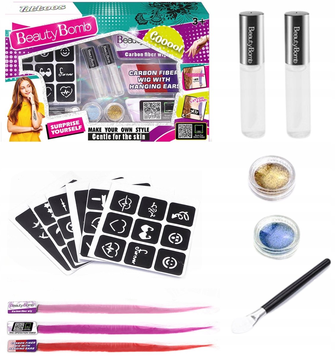 Kinder Glittertattoo Set - Wasbaar & Haarverf