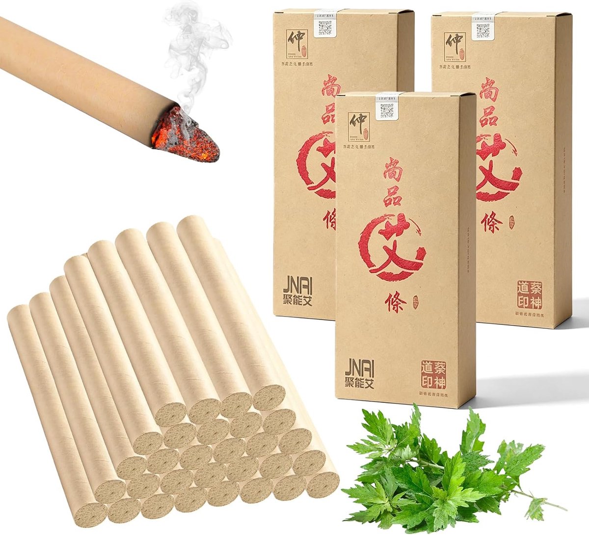 Moxa rollen 30 stuks - 18 mm x 200 mm - natuurlijke bijvoet - voor milde moxibustion - ShopVlot