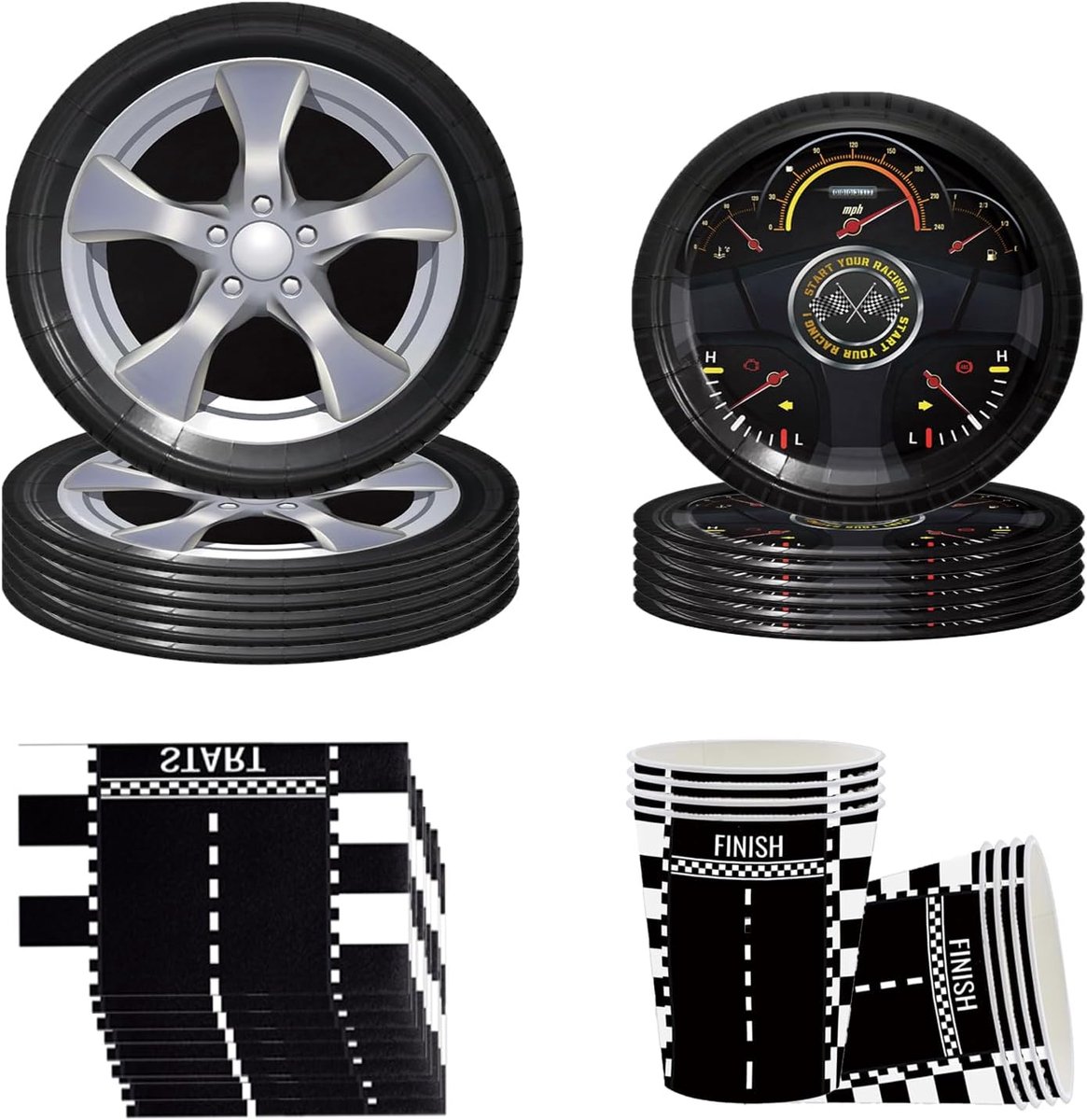 Verjaardagspartij versieringen auto thema - tafelset met bekers en borden - feestaccessoires voor jongens en meisjes - ShopVlot