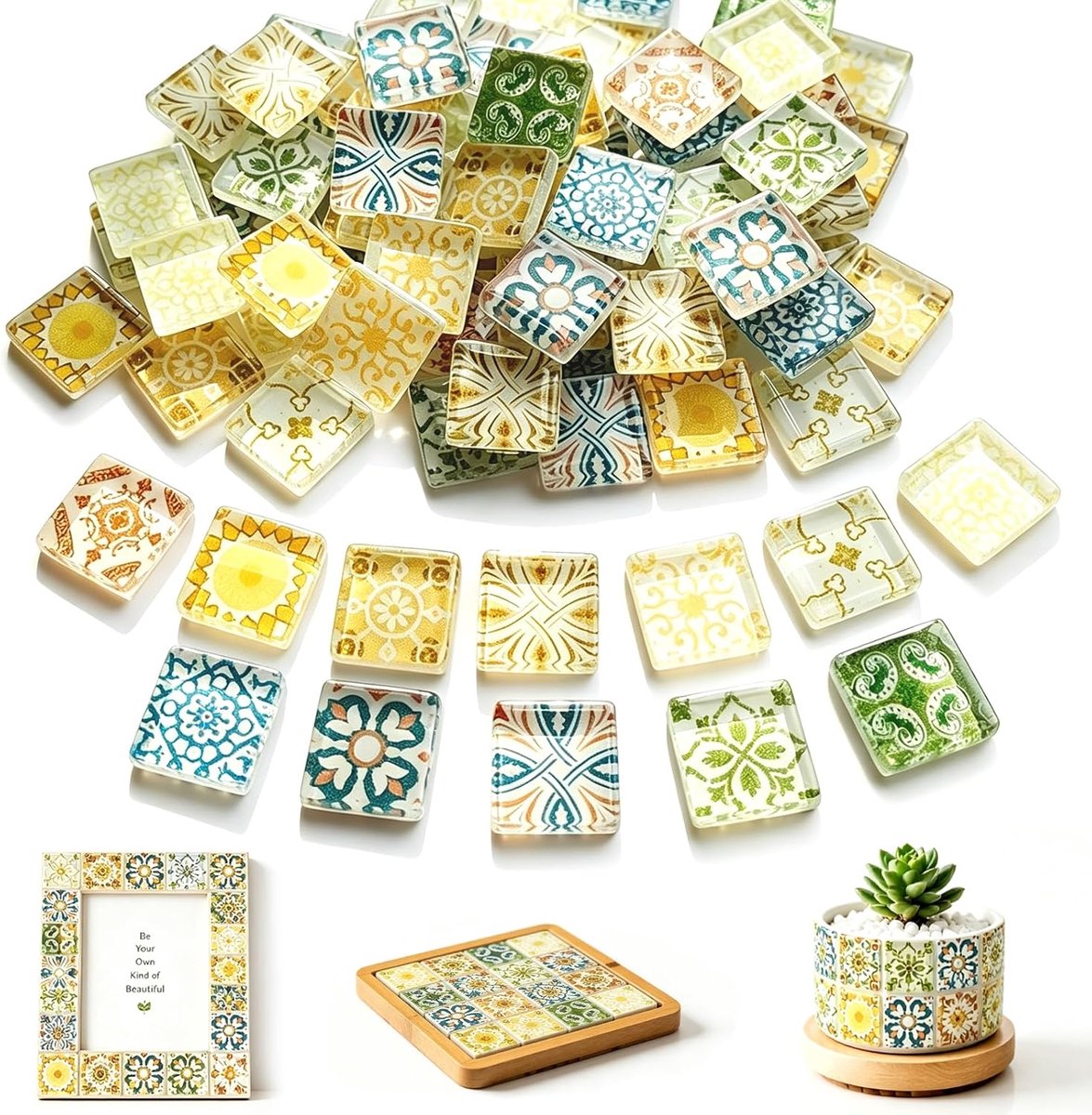 Mosaic stenen set 81 stuks - kleurrijke glazen tegels - 12 verschillende printpatronen - voor creatieve DIY projecten - ShopVlot
