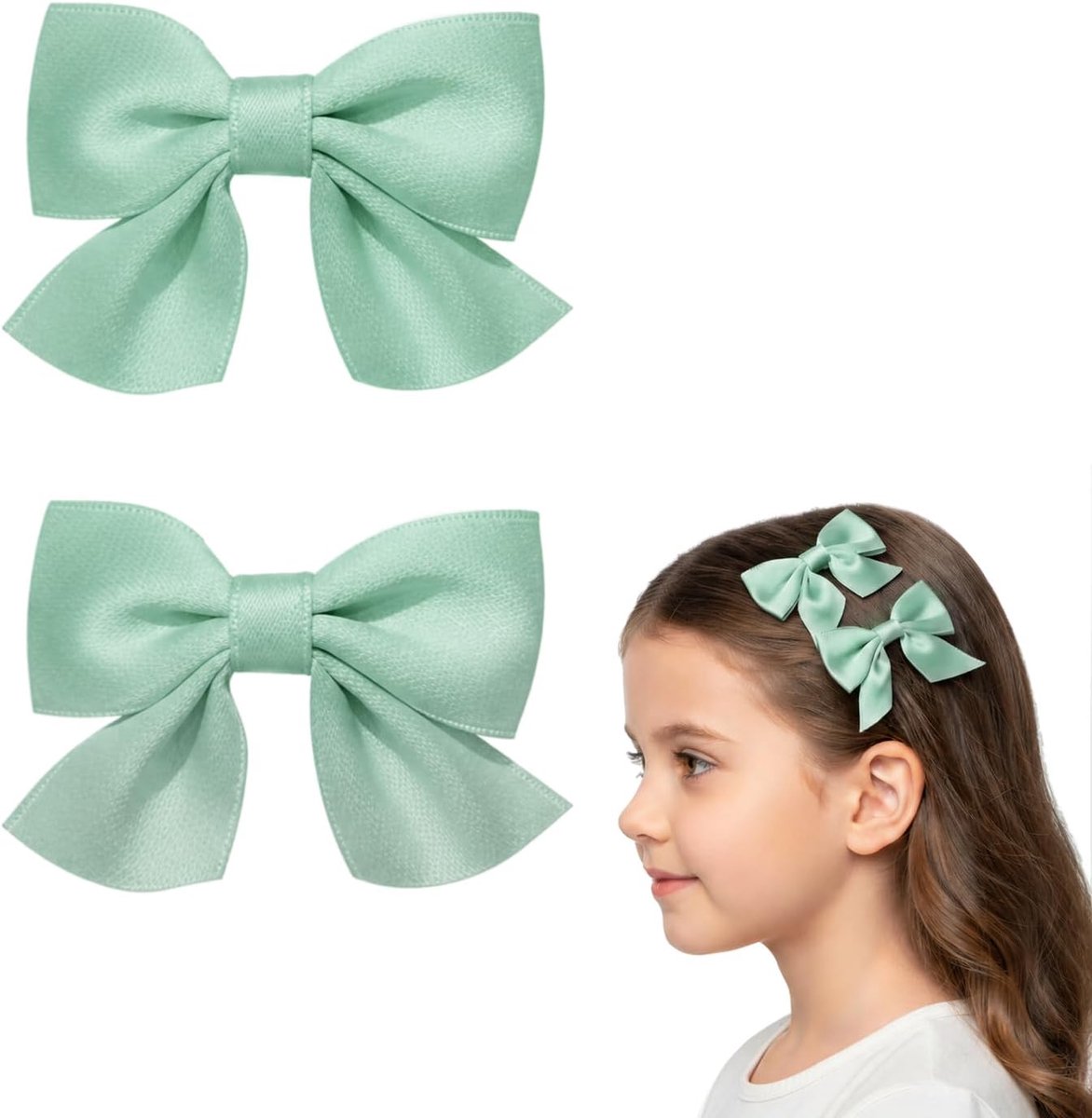 Haarclips met strik 7 x 2 cm - satijn groen - non-slip - perfect voor feestjes - ShopVlot