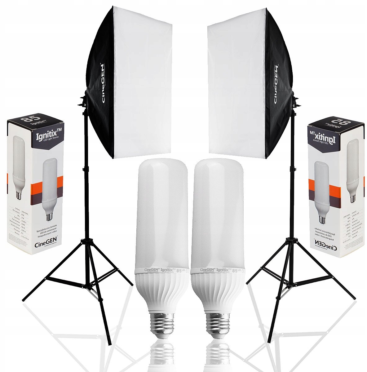 Softbox Fotografieset: 2x Softbox 40x60cm, 2x Statief 200cm, 2x LED 85W