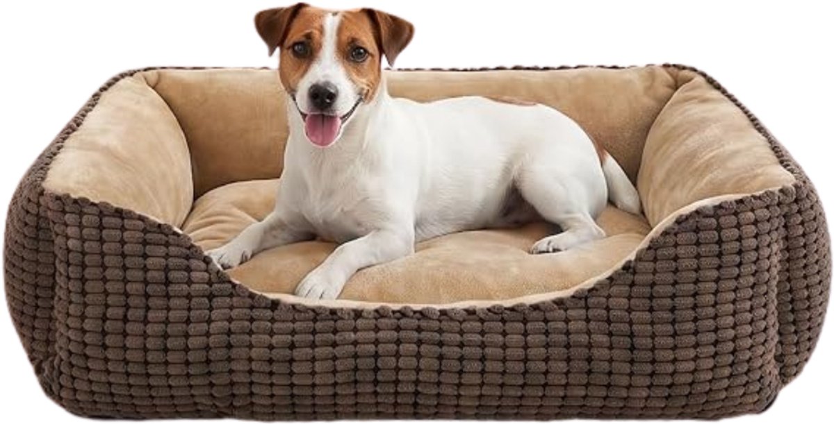 Verte Hondenmand - Hondenmand voor Middelgrote Honden - Wasbaar - Zachte Hondenmand - Zachte en Ademende Pluche Hondenmand - Antislip Hondenmand voor Honden en Katten - 63 x 53 x 20 CM - Bruin