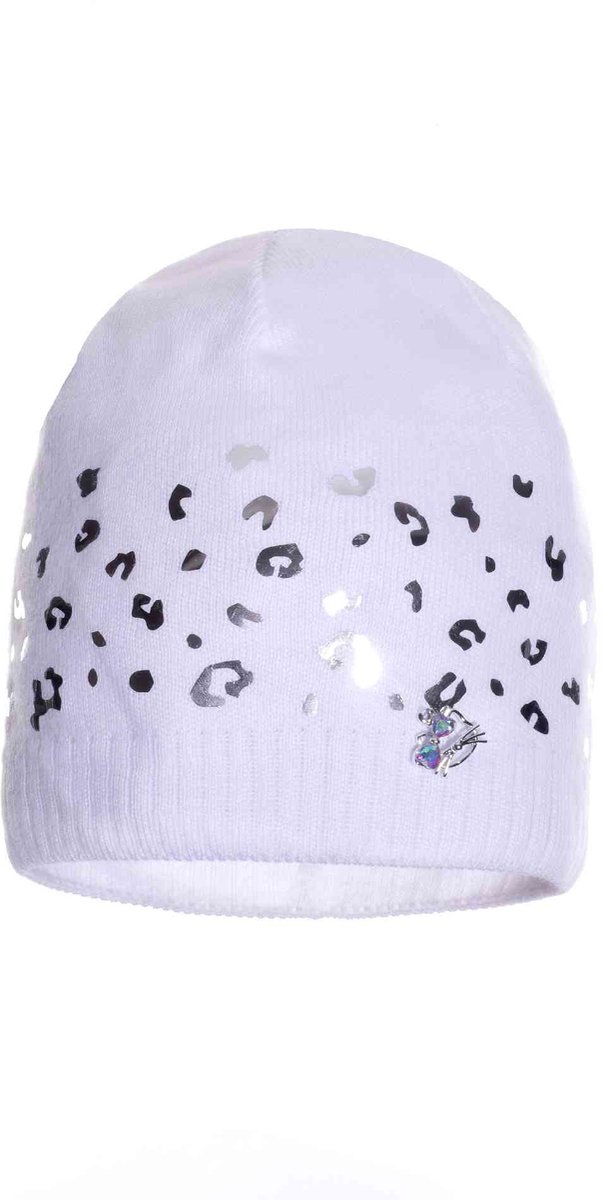 Meisjes muts panterprint met hanger, maat 44, wit