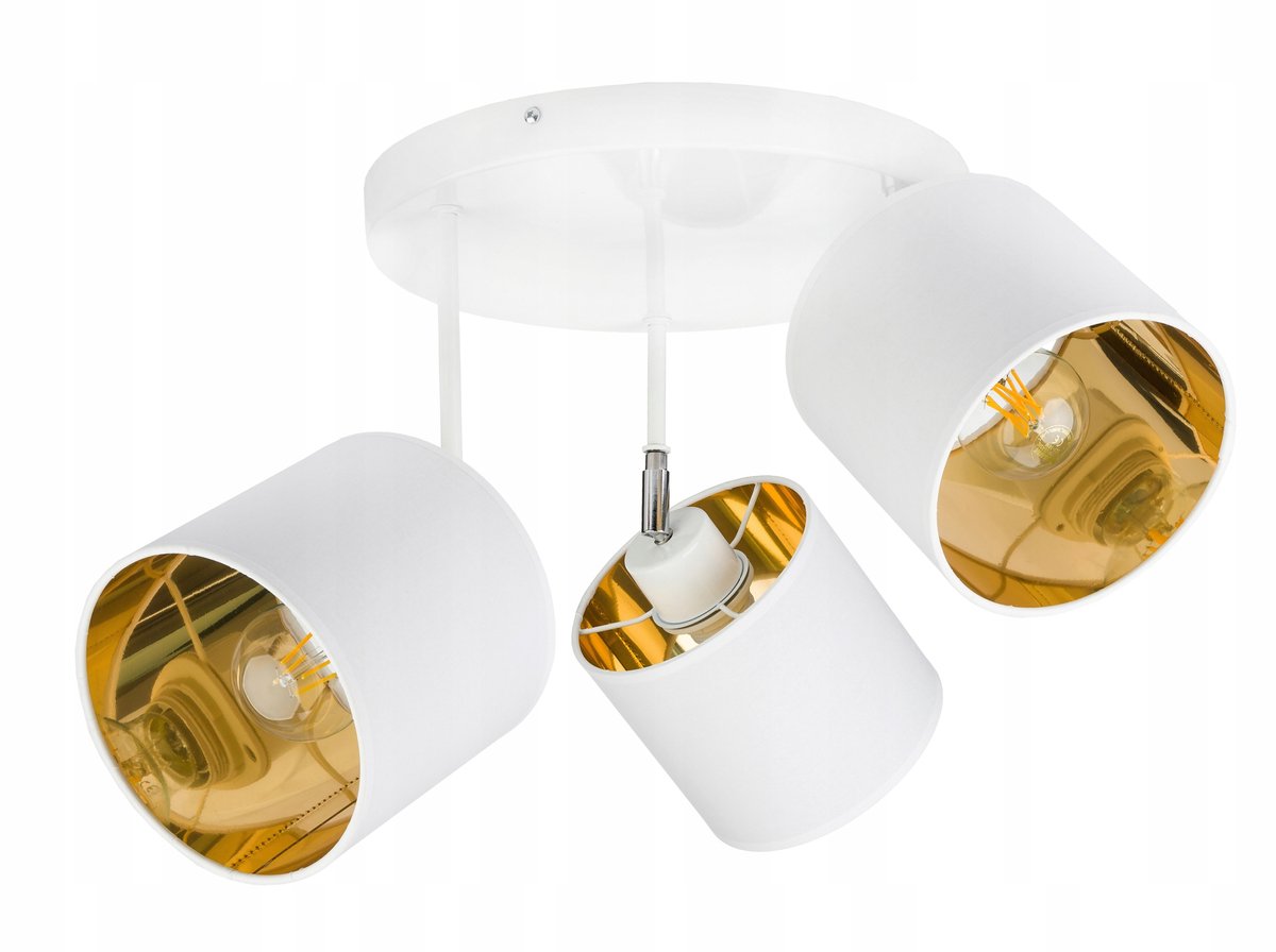 Gouden Plafondlamp met Verstelbare Armaturen en Witte Lampenkappen