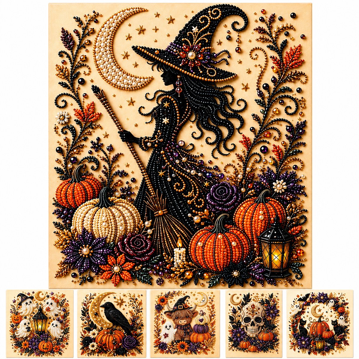 Namajunas - Halloween diamond painting - diamond painting volwassenen - parel diamond painting met lijst - DIY hobby knutsel - Halloween decorations - decoratie - huis decoratie - wanddecoratie - spook - pompoen - herfstdecoratie - cadeau - creatief