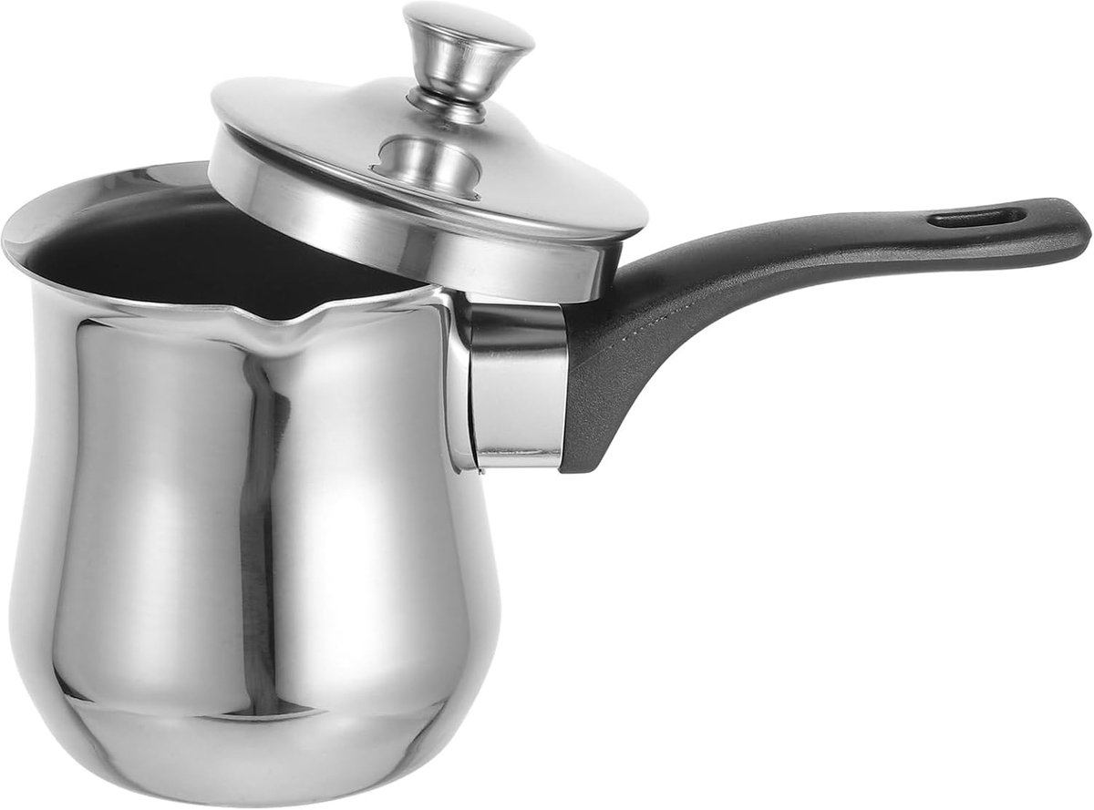 RVS Turkse Koffiepot met Deksel - Multifunctionele Melkpan voor Koffie en Thee - Geschikt voor Fornuis en Kookplaat - Ideaal voor het Verwarmen van Melk en Koken