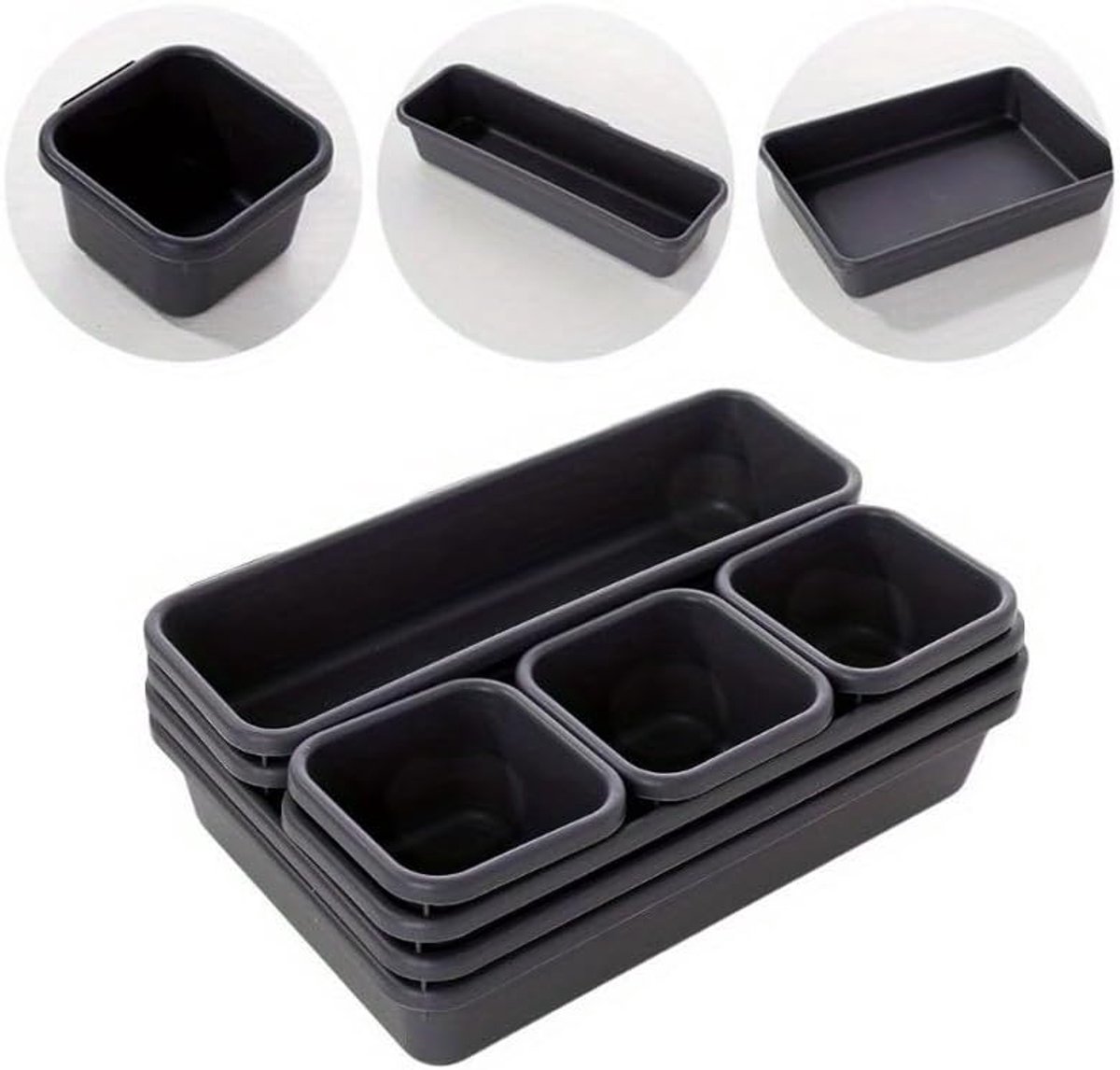 Lade organizerset – 8 stuks –Opbergbakjes - Lade verdeler voor keuken en bureau - Bureau organizer – Ladebakjes voor thuis – Geschikt voor kantoren, keukens, cosmetica en bureaus – Verschillende formaten – Grijs