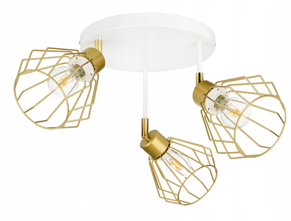 Gouden Plafondlamp met Verstelbare Armatuur, Loft Stijl, 3xE27