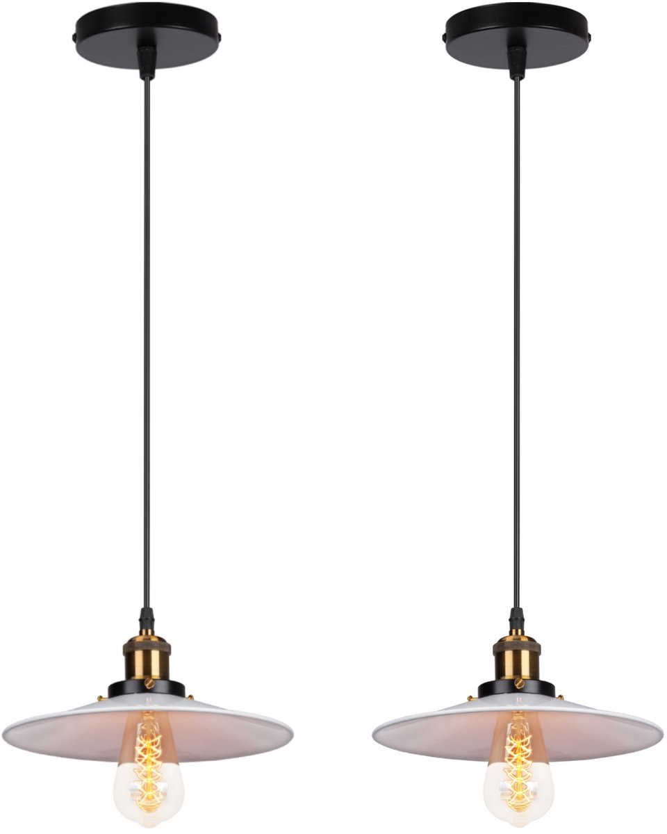 2 Stuks Industriële Hanglamp Slaapkamer E27 Kroonluchter Retro 22cm Plafondlamp voor Woonkamer Wit
