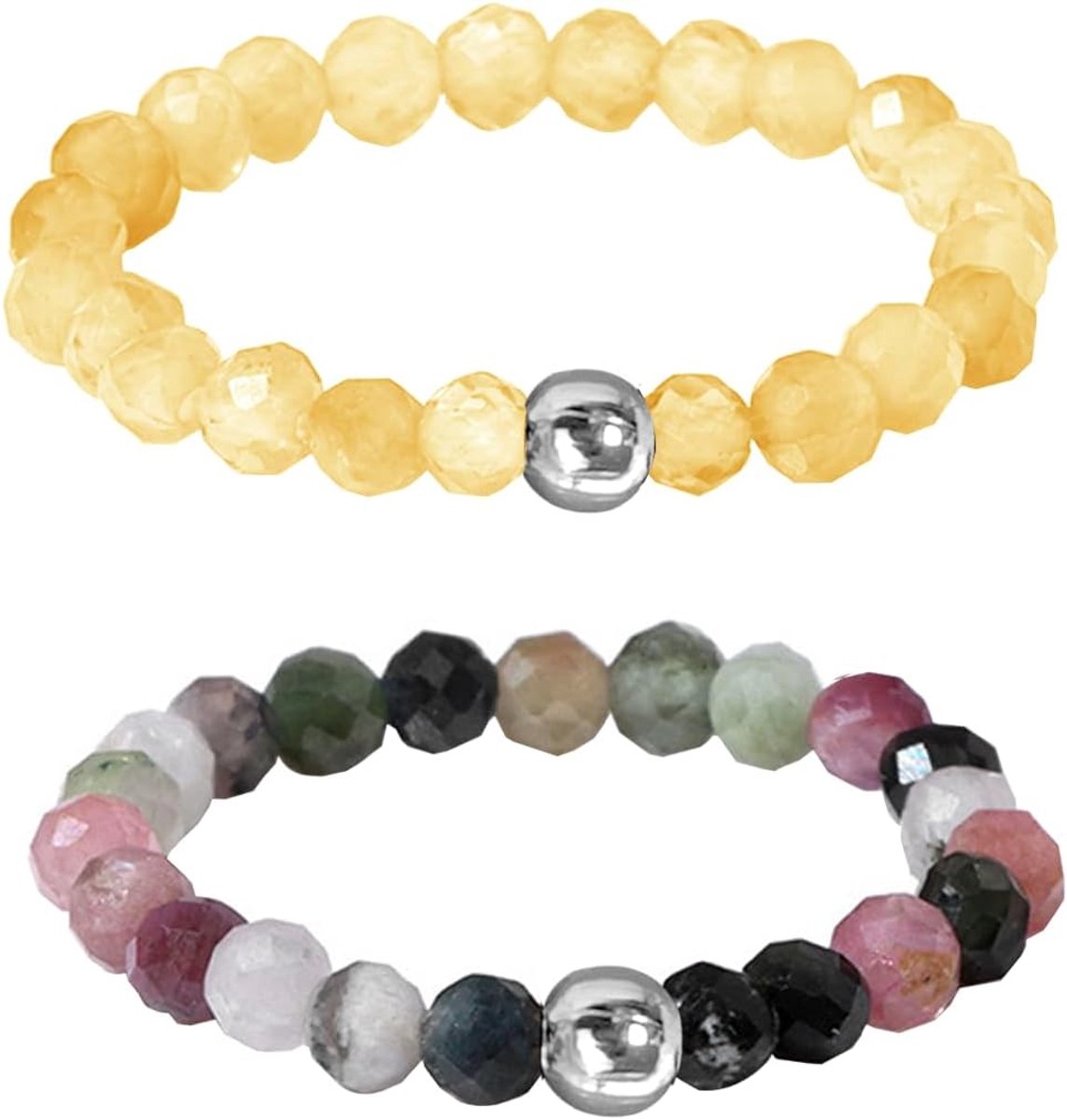 2pcs Natural Stone Beads Ring Elastic Ring with 3mm Beads Crystal Beads Rings for Women - ShopVlot