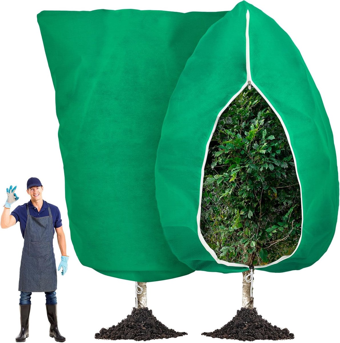 Winterbeschermhoezen voor planten - 2 stuks - 180 x 240 cm - Vorstbescherming voor planten - Winterhoes voor planten - Boomhoes - Winterbeschermhoezen voor potplanten met rits en trekkoord - Geschikt voor vorstbescherming van planten - groen